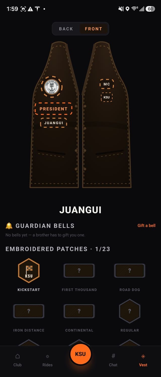 Digital vest — front with rank and club patches